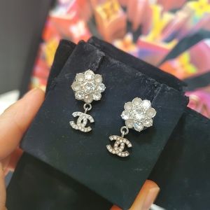 Chanel Silver CC Logo Stud Earrings